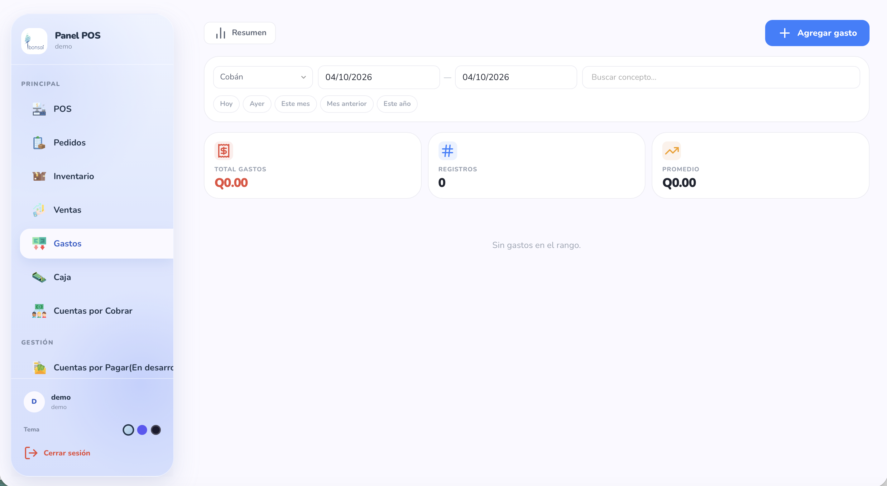 Gastos — Cada salida de dinero, registrada